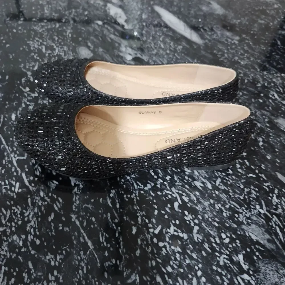 BRAND NEW SHOE LAND BLACK RHIENSTONE SLIP-ON WOMEN